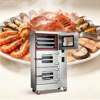 Cuiseur vapeur commercial électrique intelligent à trois portes pour fruits de mer, cuiseur vapeur à gaz grande capacité pour riz, cuiseur vapeur professionnel pour poissons et soupes de restaurant.