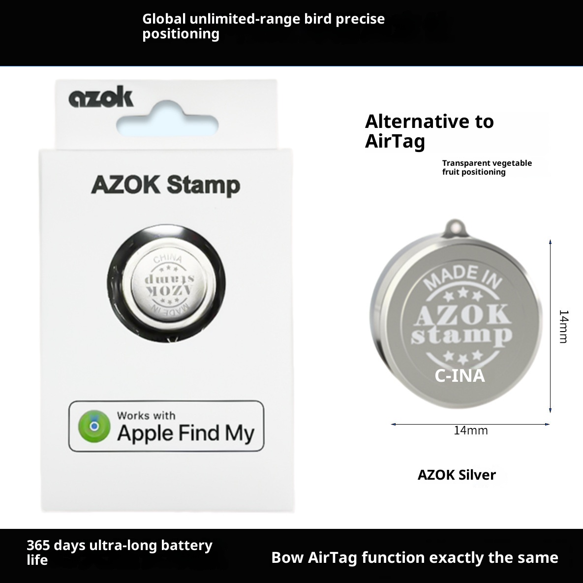 Mfi-certified Bluetooth anti-loss device [Silver] AZOK Stamp