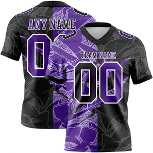 Maillot de football américain personnalisé pour homme, violet et noir, col en V, manches courtes, sublimé, 100 % polyester, anti-humidité, uniforme d'équipe - Product Image 1