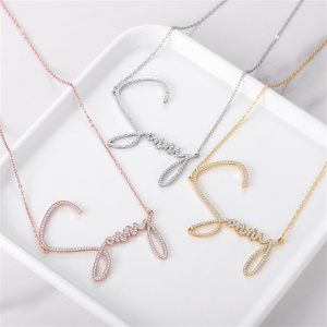Gioielli personalizzati personalizzati in acciaio inossidabile lucido cristallo zircone lettera nome personalizzato collane per donna <span class=keywords><strong>uomo</strong></span> - Product Image 2