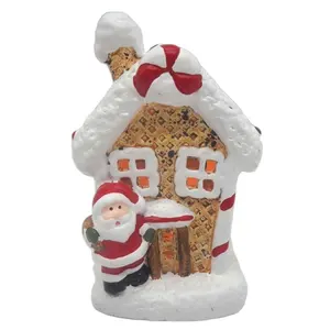 الساخن بيع اليدوية السيراميك عيد الميلاد الحلي LED المضاء الخزف عيد الميلاد سانتا كلوز ديكورات منزلية