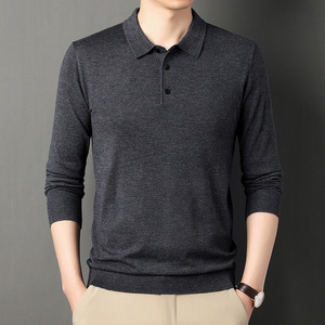 Autunno inverno esplosioni di <span class=keywords><strong>lana</strong></span> da <span class=keywords><strong>uomo</strong></span> per maglione <span class=keywords><strong>Polo</strong></span> tinta unita bavero lavorato a maglia camicia a fondo sottile formale per papà di mezza età - Product Image 2