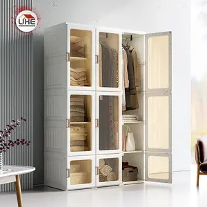 Armário modular de plástico dobrável, armário portátil com desenhos suspensos, móveis de quarto DIY