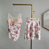 Nouveau à la mode vente chaude blanc Rose imprimé Floral Design Ballet justaucorps et jupes femmes robe de danse