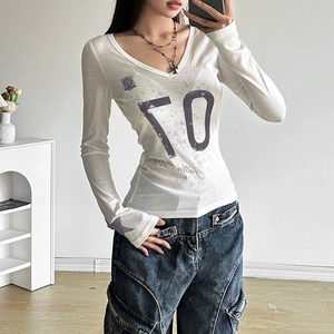 10242 Autumn New Sey <b>Perspective</b> Slim Fit Vneck Printed Long Sleeved Tsrt Top - Product Image 3
