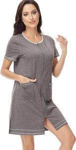 Batas con <span class=keywords><strong>cremallera</strong></span> para mujer, vestido de <span class=keywords><strong>Casa</strong></span> de manga corta, albornoz corto de punto, ropa de dormir con bolsillos - Product Image 3