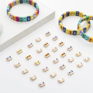 Perles rectangulaires incrustées de diamants couleur or pour la fabrication de bijoux, bracelets à breloques en zircon coloré, fournisseur d'accessoires, 20 pièces, 7x10mm