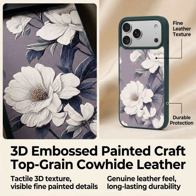 Factory Price 3D Embossed Embroidery Style Phone Case, Wholesale Floral Relief Pattern, Custom Print Bulk Supplier for Iphone18