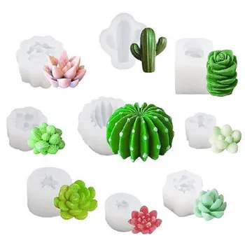 J2W168 Kaktus Sukkulente Pflanze Silikonformen-Set Harz 3D-Kaktuskerzen-Blumentopf für Duftkerzen Seifen DIY-Formenherstellung