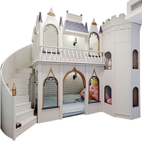 Lit superposé de princesse de style européen avec base secrète pour chambre de garçons, lit à deux étages avec escalier en colimaçon
