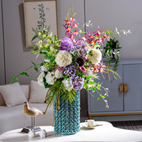 Bouquet de roses éternelles de luxe moderne avec vase - Décoration artistique en plastique faite à la main pour mariage, Saint-Valentin, usage domestique