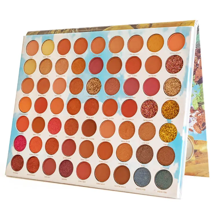 Amazon hot sell 63 colors glitter and matte eyeshadow private label eyeshadow palette with mirror