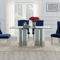 2021 nouvelle table à manger en miroir avec diamant concassé avec verre trempé sur le dessus table personnalisable pour salle à manger