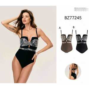 Costume da bagno intero da donna taglie forti con scollo a V, arricciato, controllo pancia, senza schienale, per l'estate, all'ingrosso, nuovo BZ77245 - Product Image 1