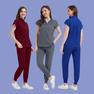 Conjuntos quirúrgicos de médico y enfermera al por mayor para mujer, uniforme médico de <span class=keywords><strong>tela</strong></span> tejida transpirable con logotipo personalizado, estilo sencillo - Product Image 1