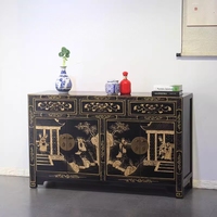 Buffet antique chinois en bois massif peint à la main, armoire de salle à manger d'entrée, finition noir et or pour salon, fait à la main, pour chaussures