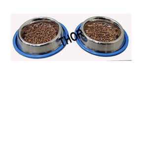 ชุดชามสเตนเลสสำหรับสัตว์เลี้ยง2ชิ้นพร้อมฐานยางกันลื่นที่ให้อาหารสุนัขแมวขัดเงาโครเมี่ยมชามอาหารสุนัขกันลื่น - Product Image 1