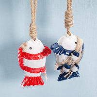 Ornement suspendu en résine de poisson méditerranéen, pendentif en corde de jute nautique, décoration murale marine côtière pour la maison, la salle de bain