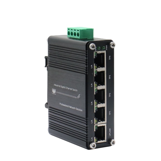Mini Industrial 5-Port Unmanaged Gigabit Ethernet Switch with 12-48VDC Wide Input and DIN-Rail