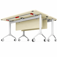 Table de formation moderne mobile, extensible, pliable, à plateau rabattable, avec roulettes, connectable, couleurs de pieds personnalisables, pour exposition et événementiel