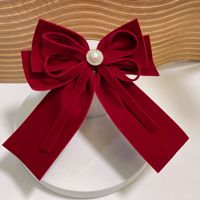 Vente en gros Jiamu Nouveau design de pince à cheveux en velours avec nœud long en perles Accessoires de cheveux de style coréen pour femmes et filles