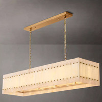 Lustre en pierre naturelle artistique avec cuivre pur, LED rétro, abat-jour doré, luxueux pour salon, salle à manger et bar.