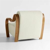 Fauteuil de détente individuel moderne en velours avec accoudoir porte-gobelet en bois massif pour salon