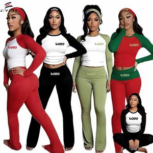 Conjuntos de Yoga Femininos Y2K, Leggings Flare com Cintura Dobrável, Faixa de Cabelo, Camisetas de Alta Qualidade com LOGO Personalizado, Conjuntos de Loungewear Femininos de <span class=keywords><strong>2</strong></span> Peças - Product Image 1