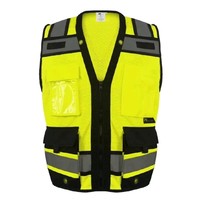 Gilet de sécurité réfléchissant bicolore haute visibilité avec maille respirante et plusieurs poches pour les travailleurs du bâtiment et les équipes de topographie