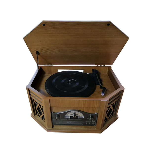 Wooden Vintage Vinyl Turntable Jukebox with 3 Speed Lp Record Pressing