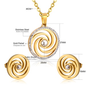 Juego de Joyería Económico, Collar con Colgante de Oro, Aretes, Juego de Joyería de Acero Inoxidable para Mujer - Product Image 3