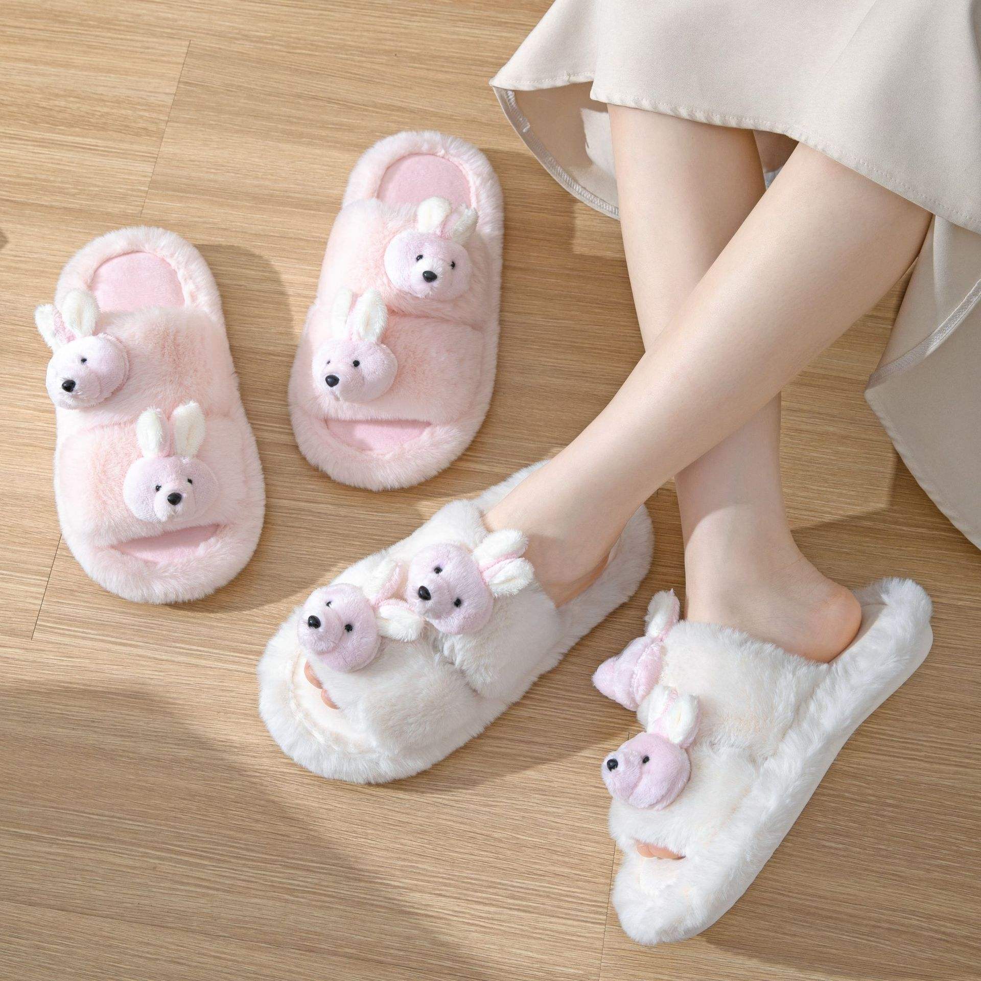 Women's Cute Panda Rabbit Fur for Soft Plush Warm Comfortable Breathable Anti-Slip Fashion Winter