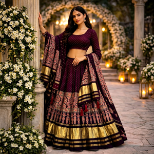 Lehenga Ajrakh avec Dupatta en Soie Gajji, Tenue Ethnique de Créateur pour Festival - Product Image 1