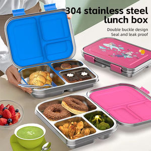 Fiambrera escolar Oumeng para niños, reutilizable a prueba de fugas, 3 compartimentos, fiambrera Bento de acero inoxidable para niños - Product Image 5