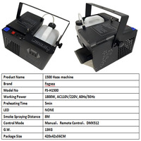 Machine à brouillard électrique DMX en métal avec base à eau Europa 1500W, télécommande, effet de fumée pour scène, mariage, lumière laser