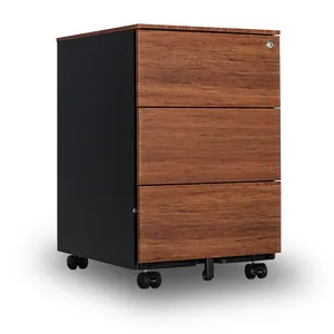 Office Wood Grain File Cabinet Movable Metal Mobile Pedestal Filing Cabinet Mobile File Cabinet Home Office