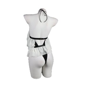 Lencería sexy: Body de gasa transparente con volantes y lazo, camisón hueco para mujer - Product Image 4