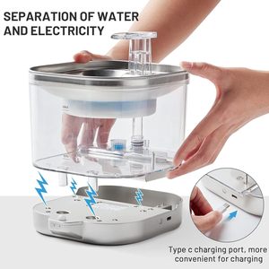 Nuevo Dispensador <span class=keywords><strong>de</strong></span> Agua Inalámbrico <span class=keywords><strong>para</strong></span> Gatos, con Alimentación por CA/Batería Recargable, Circulación Automática, Acero Inoxidable - Product Image 6