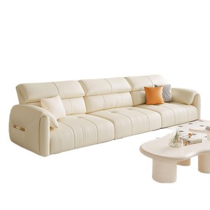 Italian minimalist cream style genuine leather <b>sofa</b>, elephant ear design, top-grain leather straight couch for <b>small</b> living room - Product Image 4