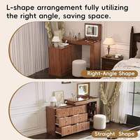 Coiffeuse moderne et tendance en bois de chêne avec miroir sur pied rabattable, 7 tiroirs et 3 étagères de rangement, pour appartement et salon