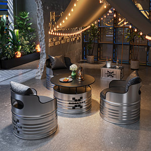 Ensemble table et chaises de <span class=keywords><strong>bar</strong></span> 4 places style industriel, en métal, baril d'huile, personnalisé, pour café, comptoir de <span class=keywords><strong>bar</strong></span>, canapé commercial - Product Image 3