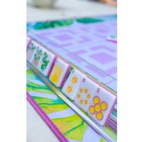 Set Mahjong Akrilik Premium Kustom Amerika Warna Pink Solid Back Tropical Palm Flamingo untuk Dewasa