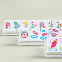 Jeu de Mahjong Yunjing Thème Surf Estival Tropical, Tuiles en Mélamine Vert Transparent Cristal Américain à Design Multi-Couches, Table Optionnelle