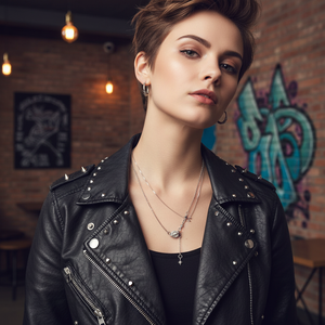 Collane a strati in acciaio inossidabile stile punk con diamanti e motivo a farfalla vintage, di tendenza, in saldo, all'ingrosso - Product Image 3