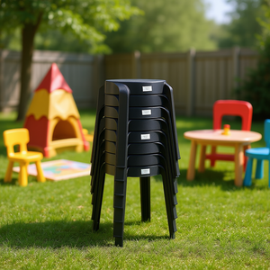 Taburete Apilable de Plástico Redondo Negro para Interiores y Exteriores, Silla Infantil, Muebles Flexibles Encajables - Product Image 2