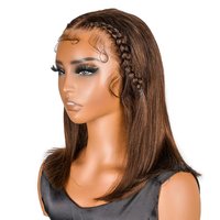 Perruque Bob tressée brune 13x4 Lace Front, cheveux humains Remy lisses pré-tressés avec dentelle transparente, baby hair et installation sans colle