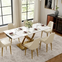 Ensemble table de salle à manger extensible moderne de luxe Mobilier de cuisine rétractable Table de salle à manger extensible en pierre frittée avec dessus en marbre