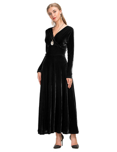 2019 otoño e invierno las mujeres <span class=keywords><strong>cóctel</strong></span> diario negro vestido de terciopelo - Product Image 1