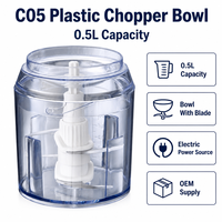 Bol de hachage en plastique Dragon 0,5 L avec lame, pièce de rechange pour hachoir électrique, ensemble de bol transparent pour vente en gros OEM