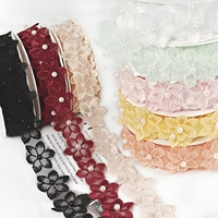 Rubans en satin de 3,5 cm avec décorations de perles, tissu tissé en polypropylène pour nœuds floraux et emballage cadeau